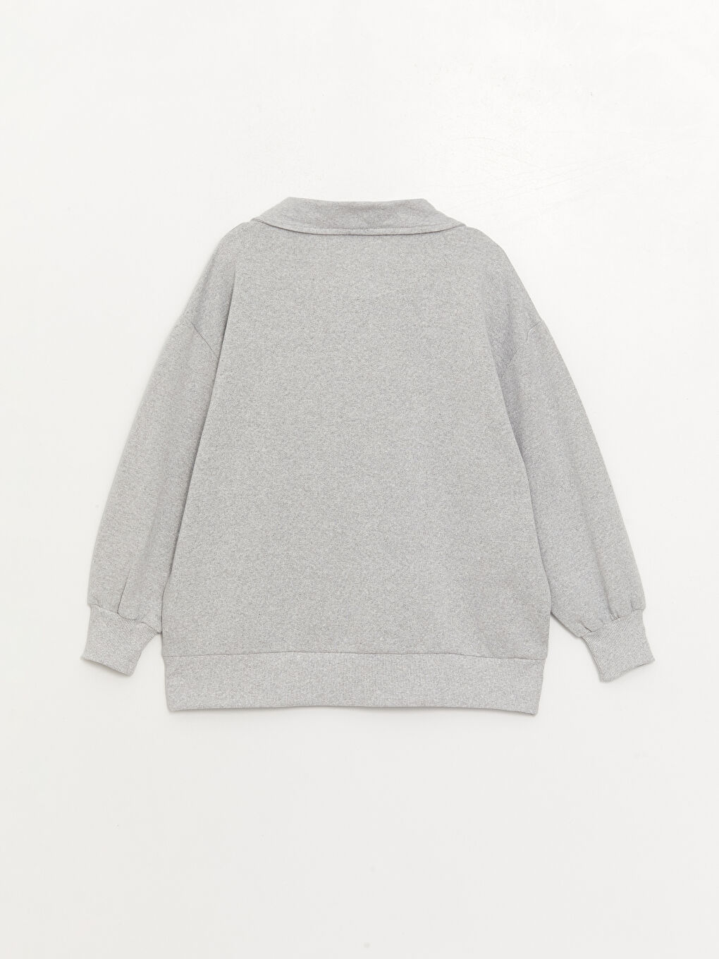 LCW Modest Açık Gri Melanj Gömlek Yaka Baskılı Uzun Kollu Oversize Kadın Sweatshirt Tunik - 6