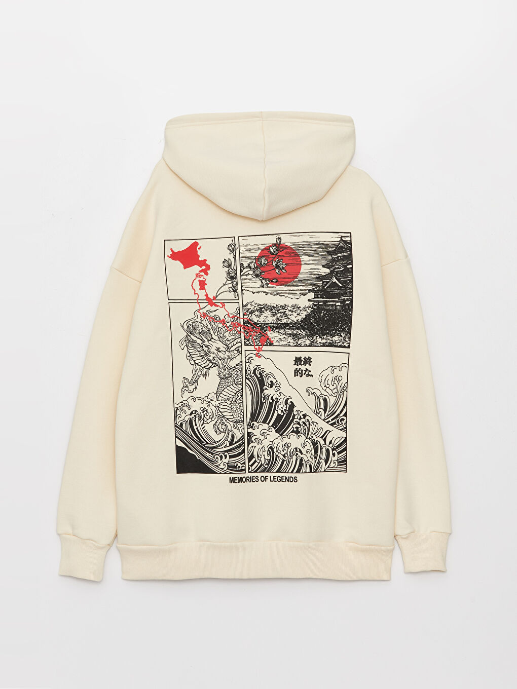 XSIDE Bej Baskılı Oversize Kadın Kalın Hoodie - 6