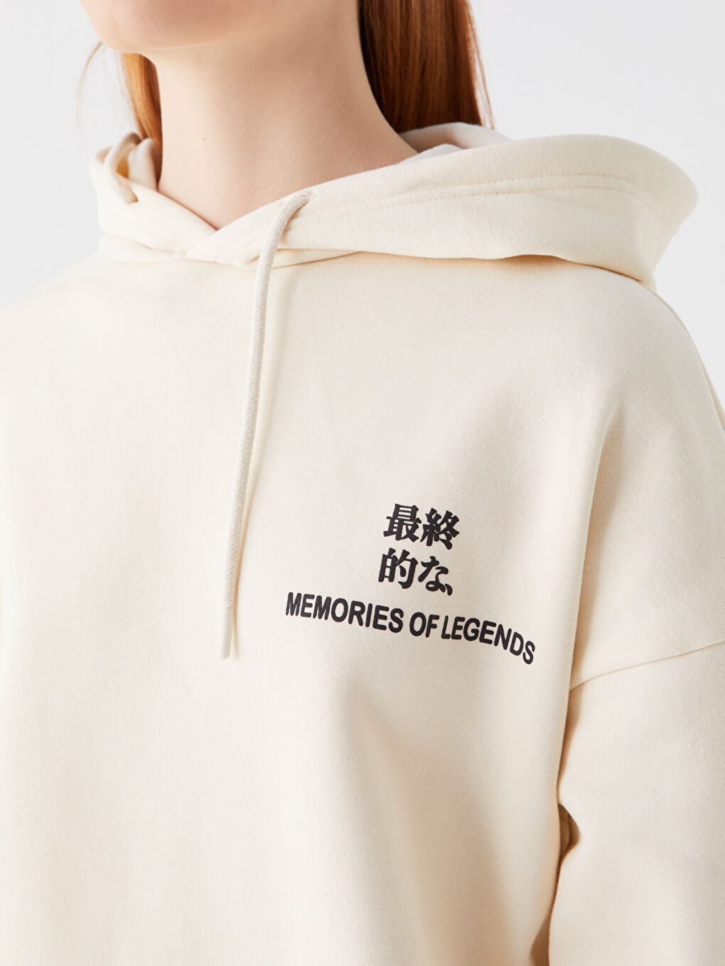 XSIDE Bej Baskılı Oversize Kadın Kalın Hoodie - 3