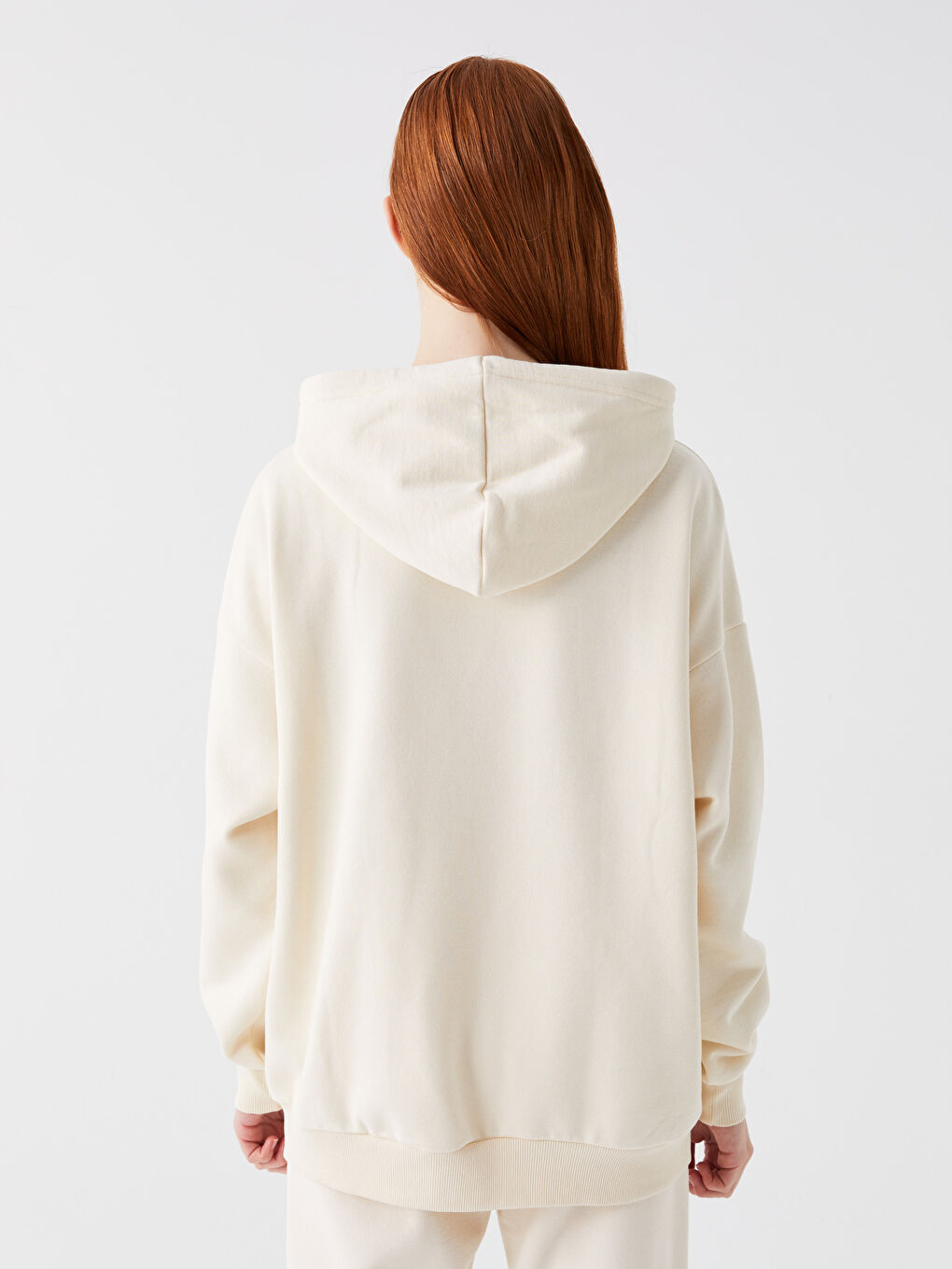 XSIDE Açık Bej Baskılı Uzun Kollu Oversize Kadın Hoodie - 4