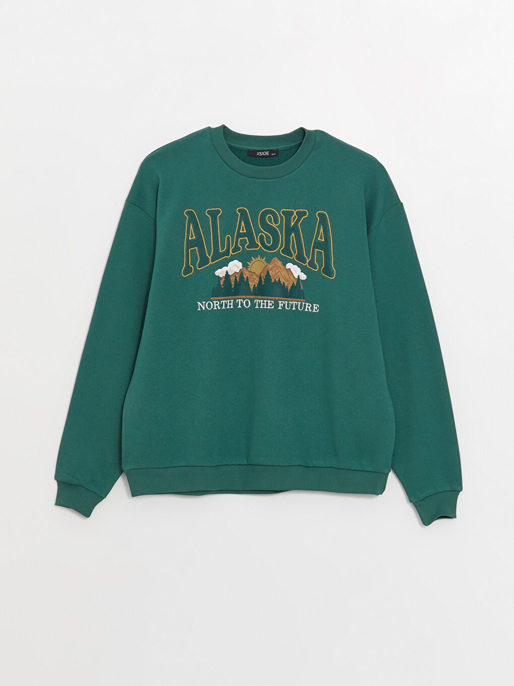 XSIDE Yeşil Bisiklet Yaka Nakışlı Uzun Kollu Oversize Kadın Sweatshirt - 5