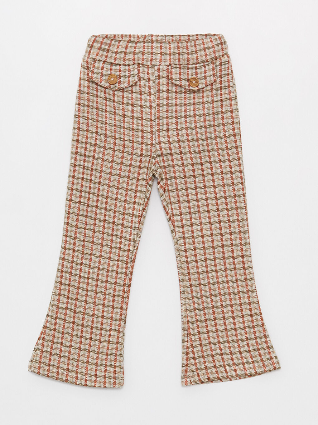 Kahverengi Beli Lastikli Ekose Kız Bebek Tayt-1