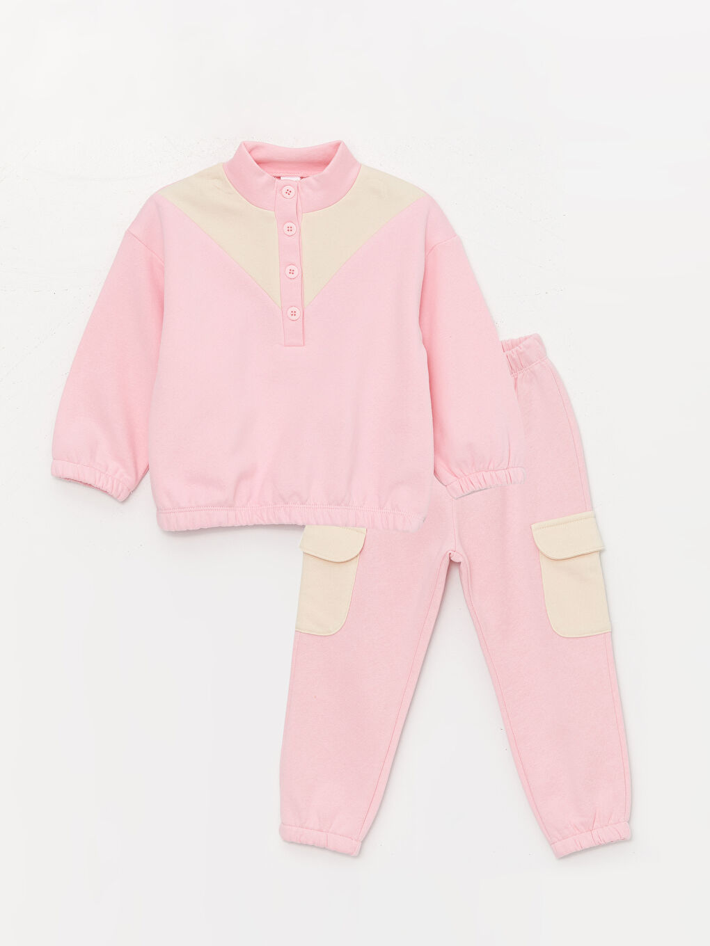 LCW baby Pembe Balıkçı Yaka Uzun Kollu Kız Bebek Sweatshirt ve Pantolon 2'li Takım