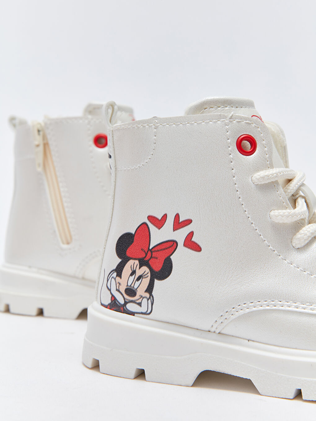 LCW STEPS Ekru Minnie Mouse Baskılı Fermuarlı ve Bağcıklı Kız Bebek Bot - 4