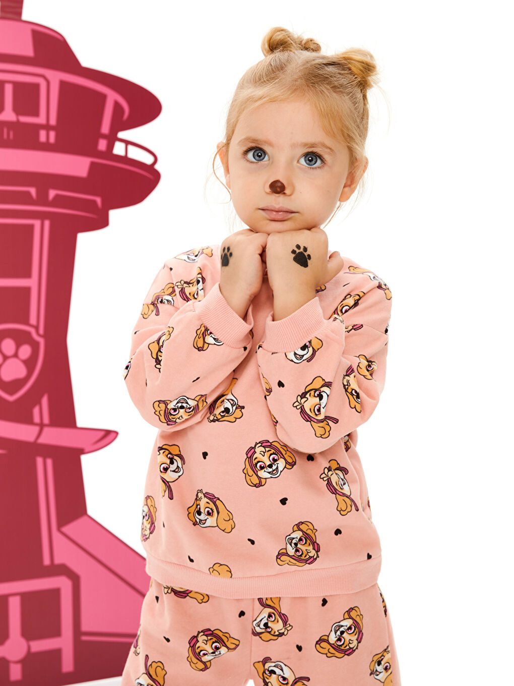 LCW baby Pembe Bisiklet Yaka Paw Patrol Baskılı Kız Bebek Sweatshirt ve Eşofman Alt 2'li - 2