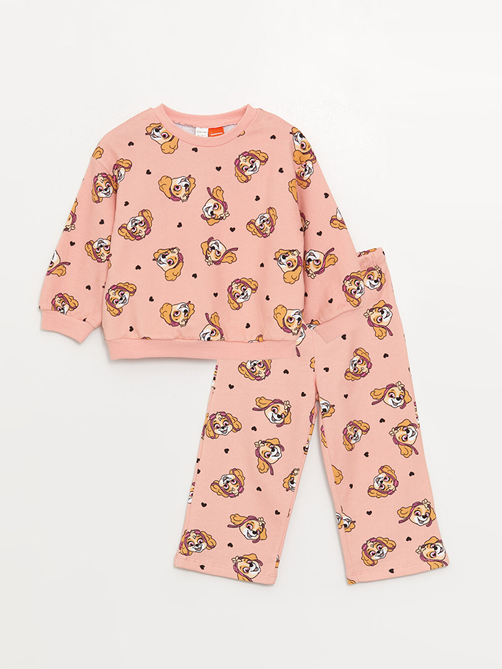 LCW baby Pembe Bisiklet Yaka Paw Patrol Baskılı Kız Bebek Sweatshirt ve Eşofman Alt 2'li - 3