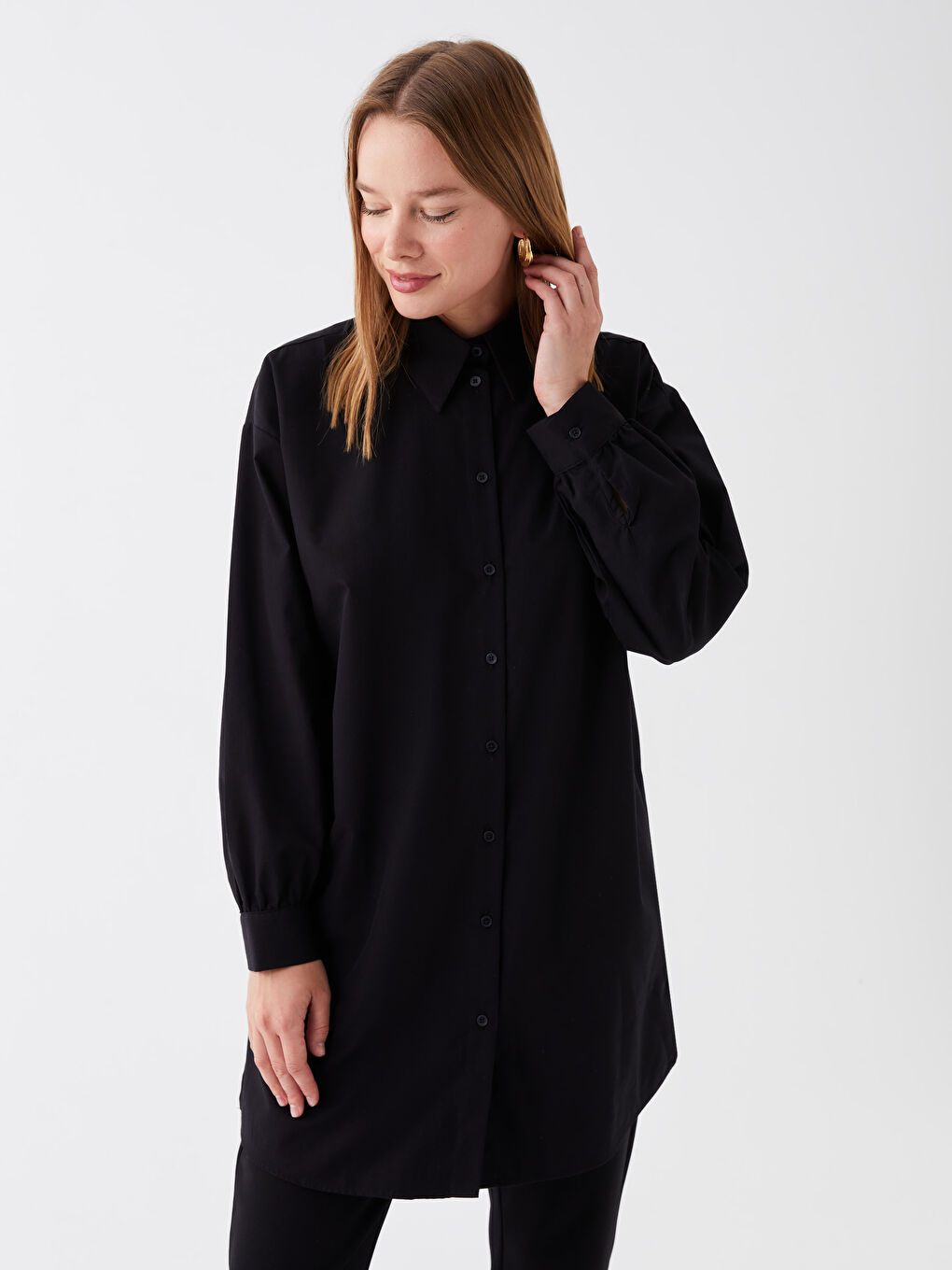 LCW Modest Plain Long Sleeve Oversize Women's Shirt Tunic -W3CO32Z8-RQL
