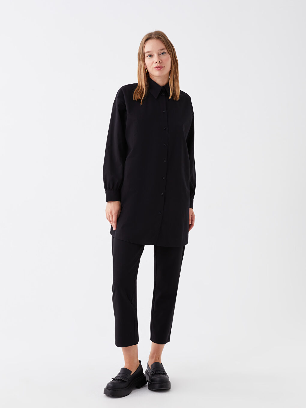 LCW Modest Plain Long Sleeve Oversize Women's Shirt Tunic -W3CO32Z8-RQL