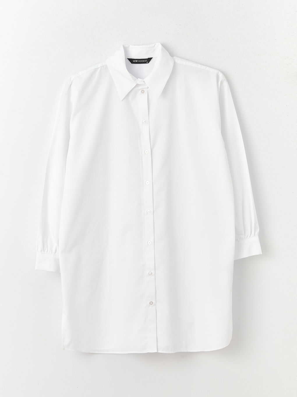 Ekru Düz Uzun Kollu Oversize Kadın Gömlek Tunik-5