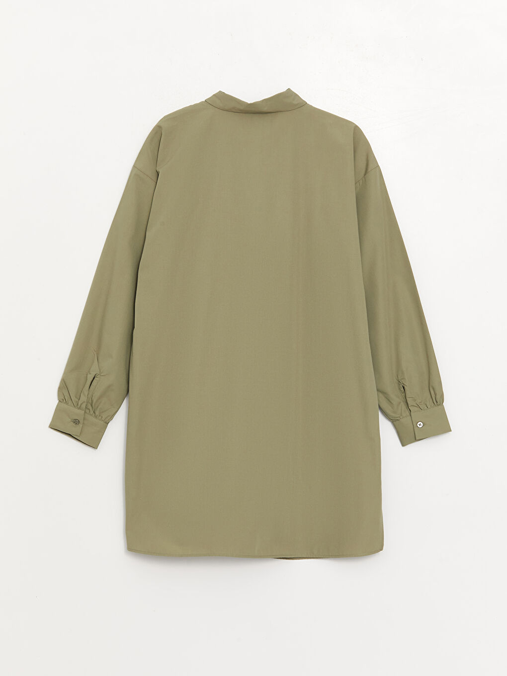 Haki Düz Uzun Kollu Oversize Kadın Gömlek Tunik-6