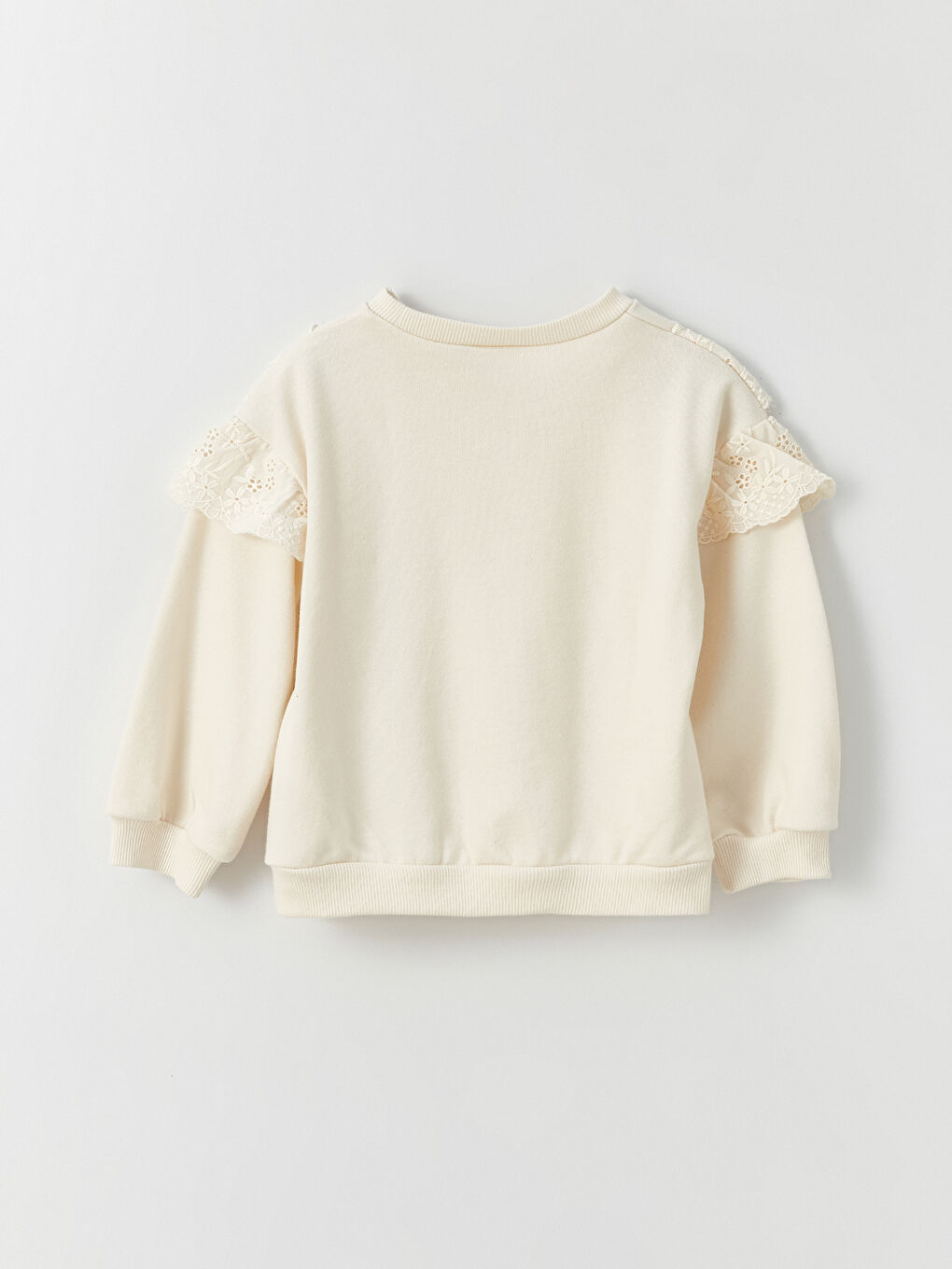 LCW baby Krem Rengi Bisiklet Yaka Kız Bebek Fırfırlı Sweatshirt - 5