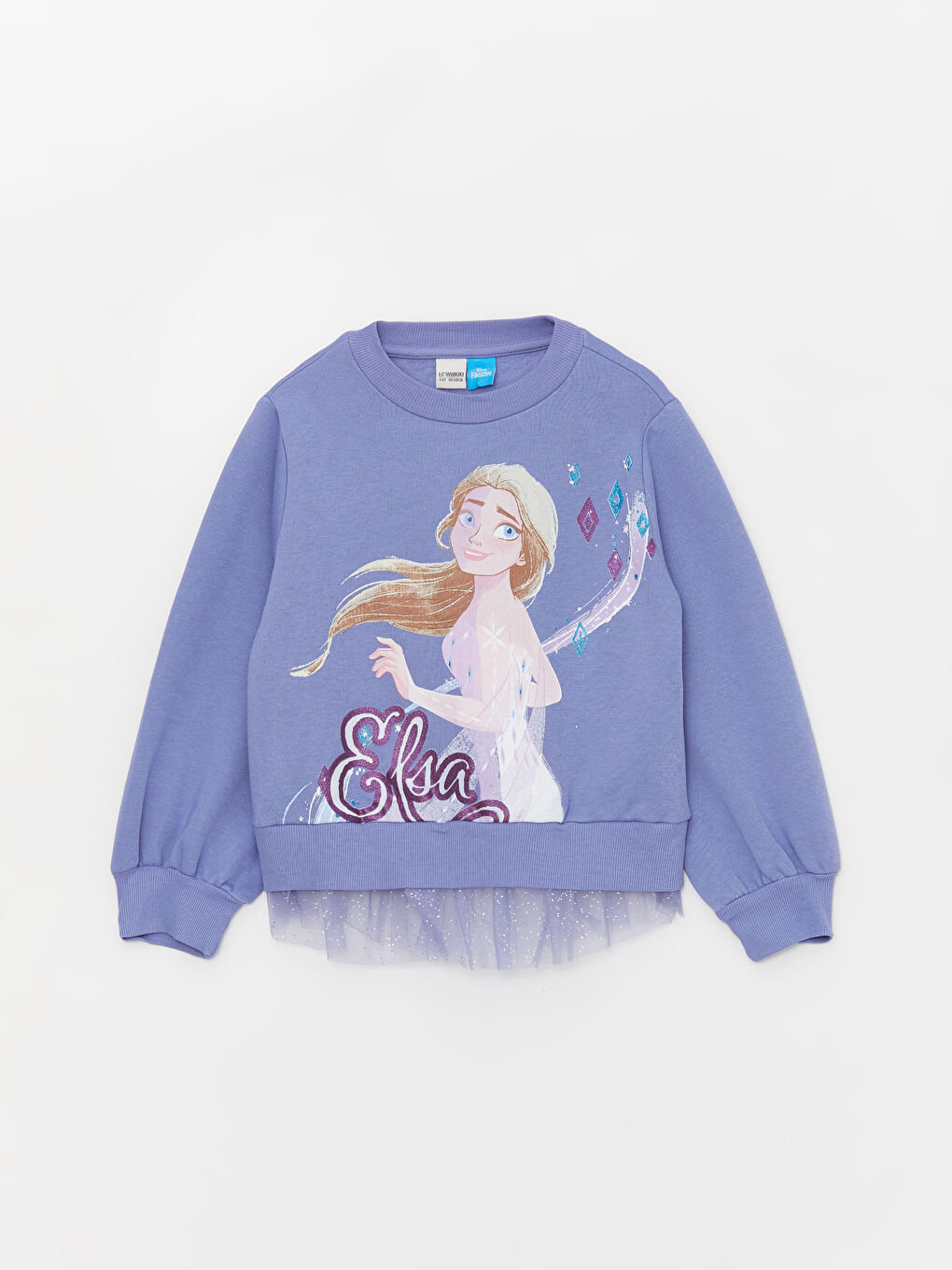 LCW Kids Mat Lila Bisiklet Yaka Elsa Baskılı Uzun Kollu Kız Çocuk Sweatshirt - 2