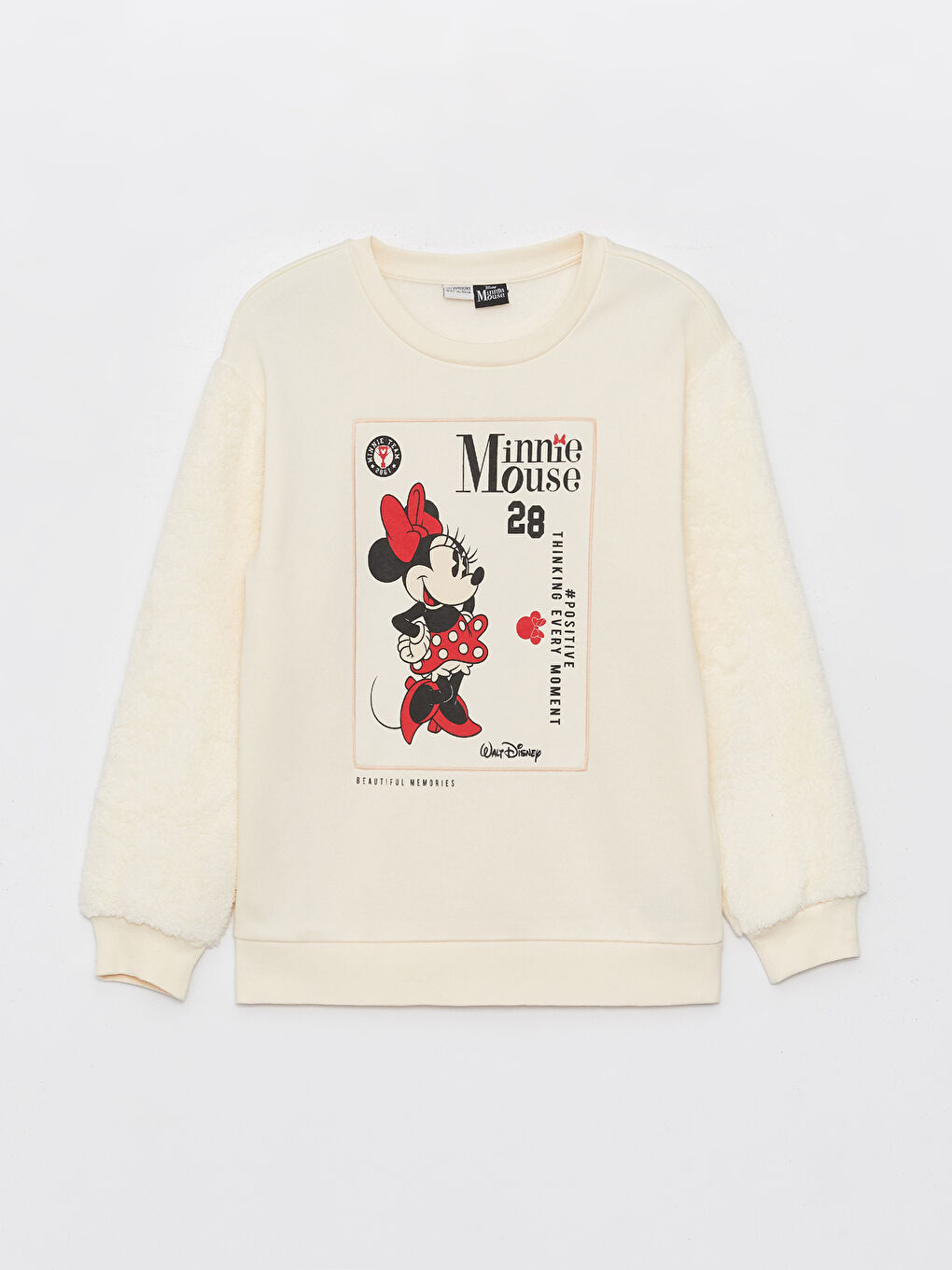 LCW Kids Krem Rengi Bisiklet Yaka Minnie Mouse Baskılı Uzun Kollu Kız Çocuk Sweatshirt