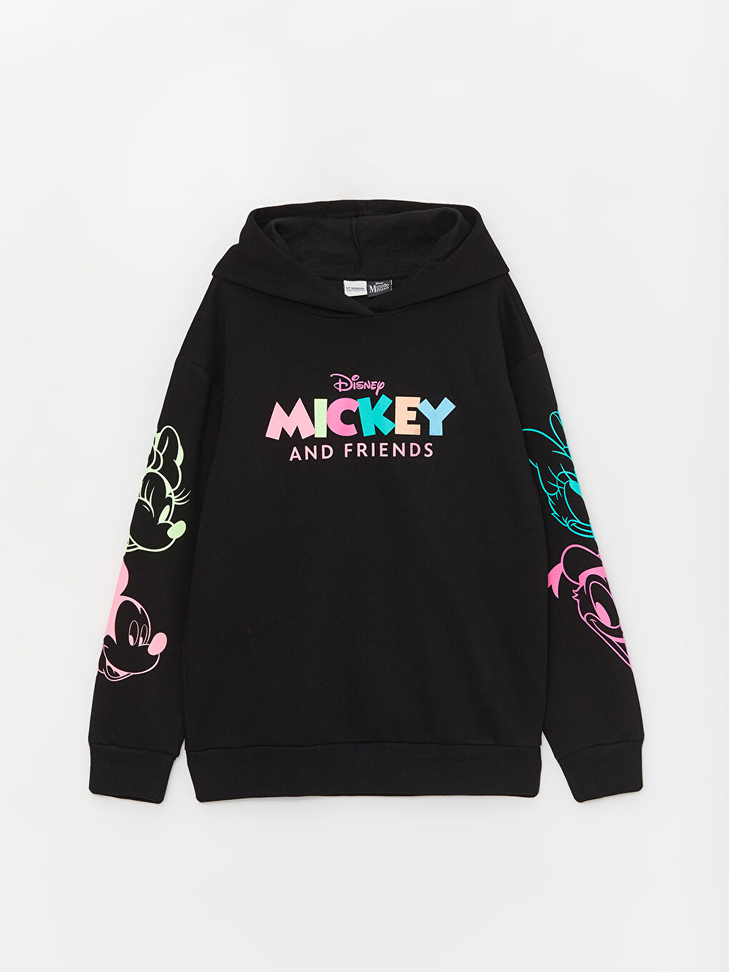 LCW Kids Yeni Siyah Mickey Mouse Baskılı Uzun Kollu Kız Çocuk Hoodie