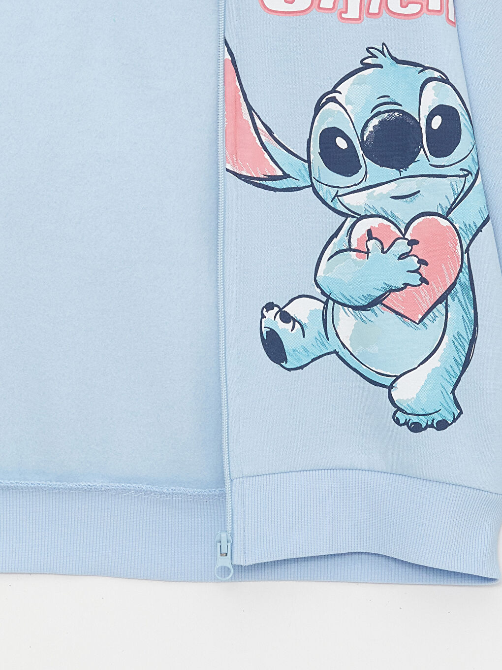 LCW Kids Açık Mavi Kapüşonlu Lilo ve Stitch Baskılı Uzun Kollu Kız Çocuk Fermuarlı Sweatshirt - 1