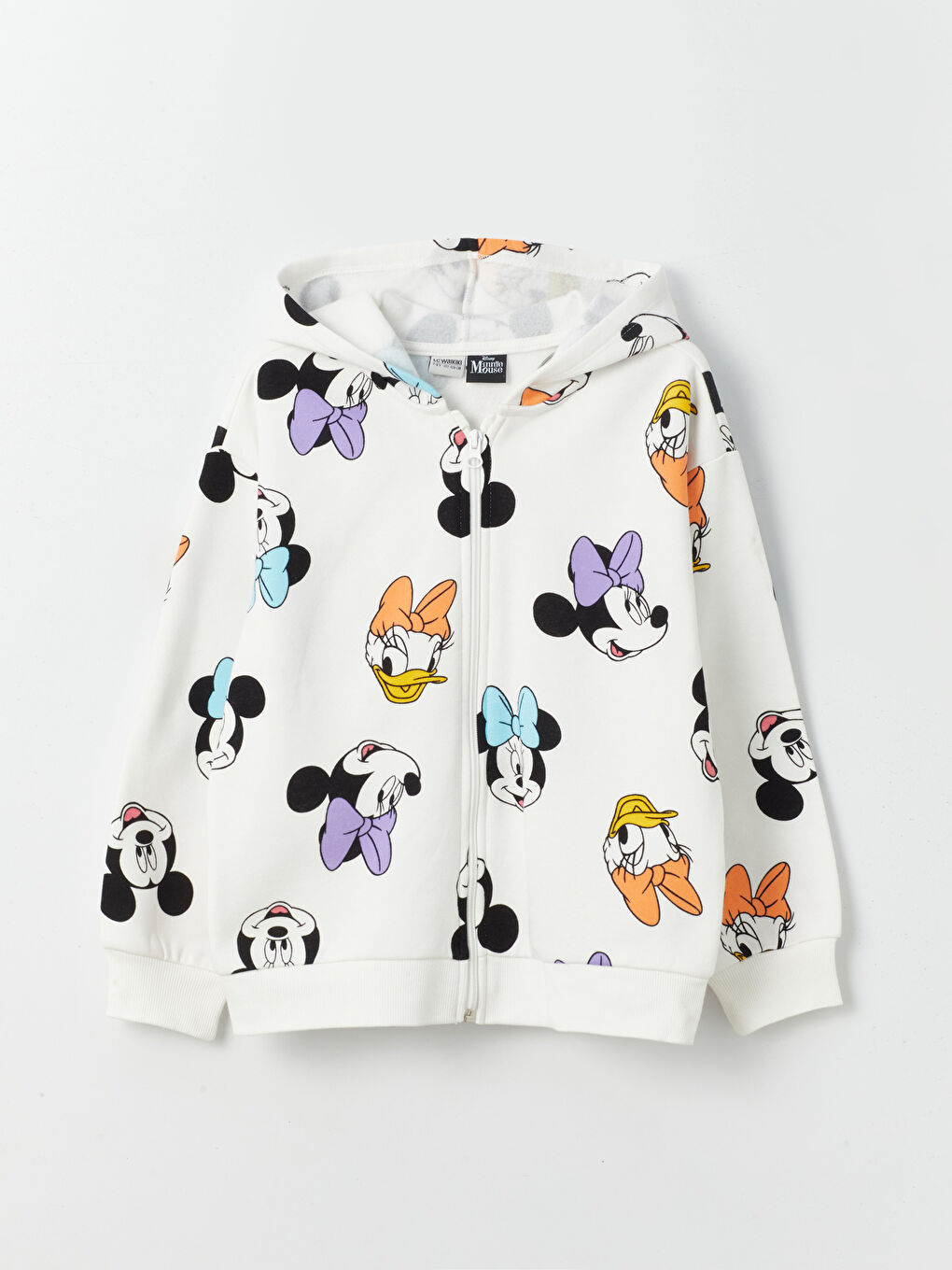 LCW Kids Ekru Kapüşonlu Disney Baskılı Uzun Kollu Kız Çocuk Fermuarlı Sweatshirt