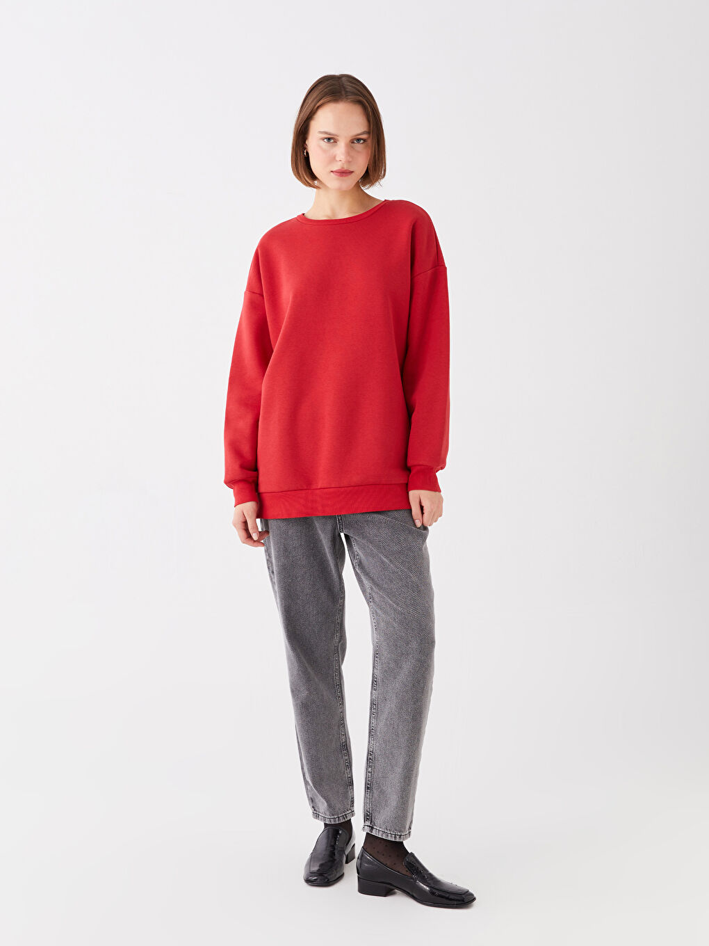 LCW Vision Kırmızı Bisiklet Yaka Oversize Kadın Sweatshirt - 2