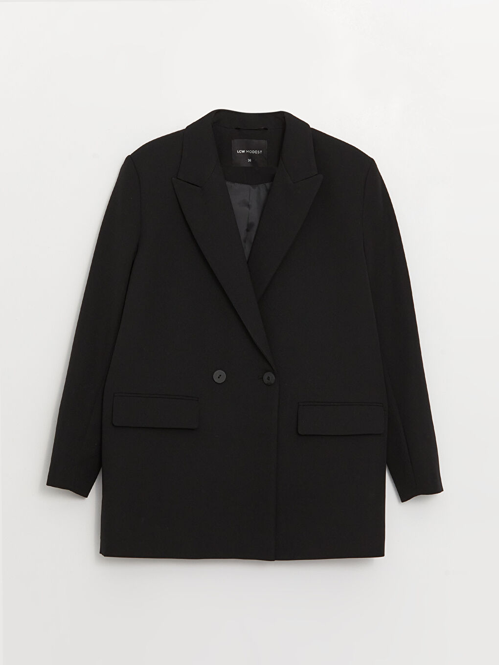 Siyah Düz Uzun Kollu Kadın Blazer Ceket-5