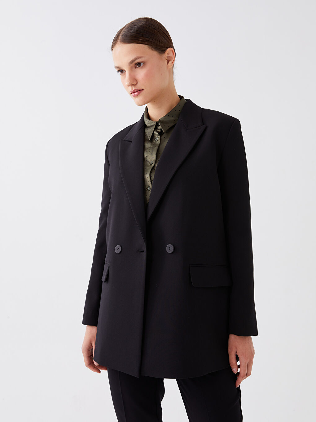 Siyah Düz Uzun Kollu Kadın Blazer Ceket