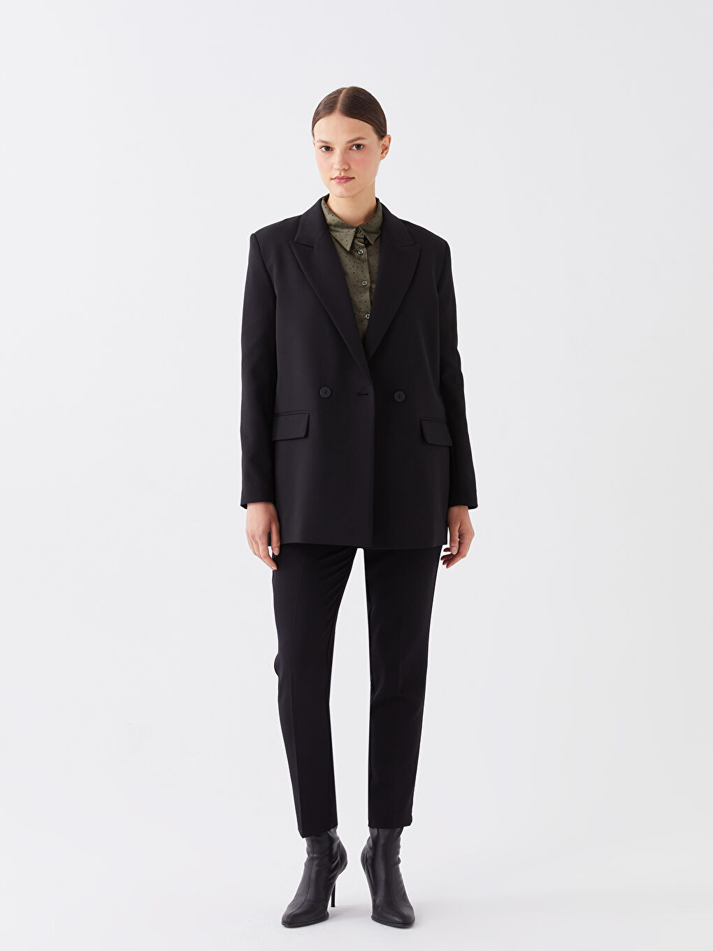 Siyah Düz Uzun Kollu Kadın Blazer Ceket-2