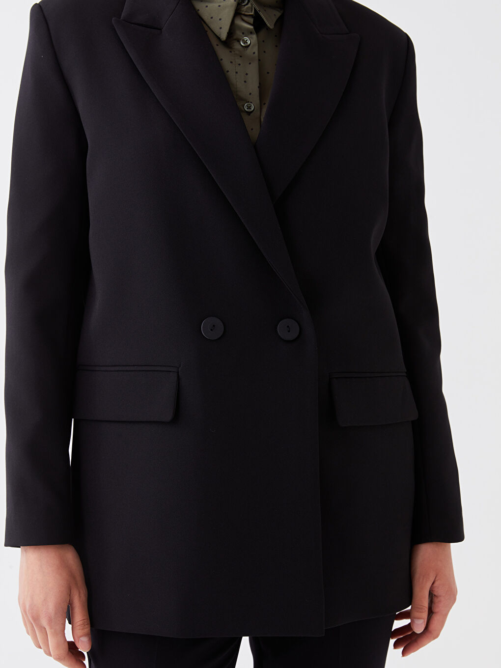 Siyah Düz Uzun Kollu Kadın Blazer Ceket-3