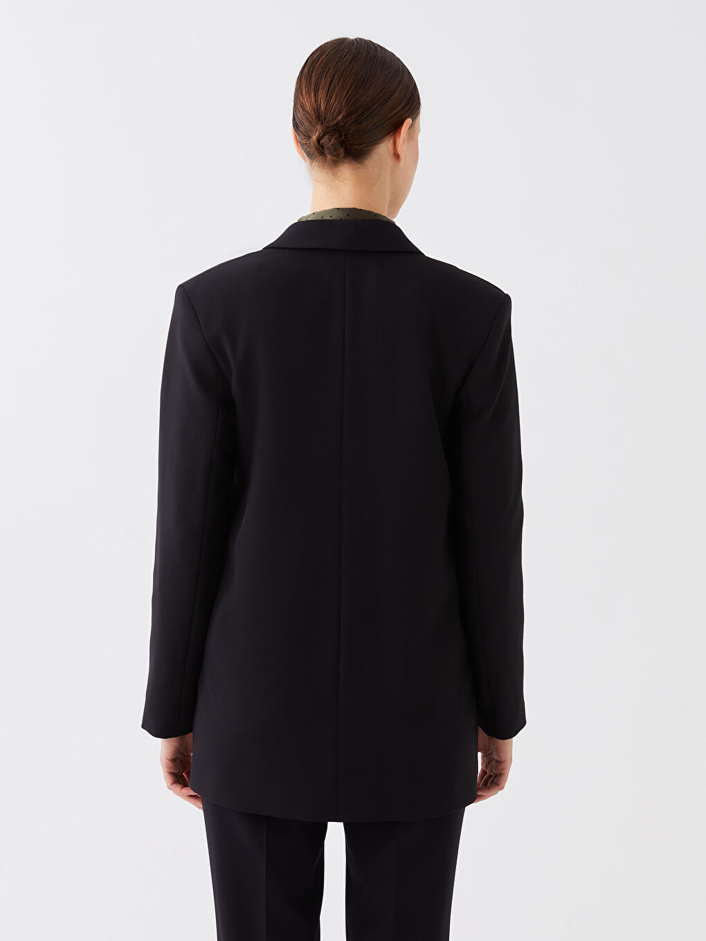 Siyah Düz Uzun Kollu Kadın Blazer Ceket-4