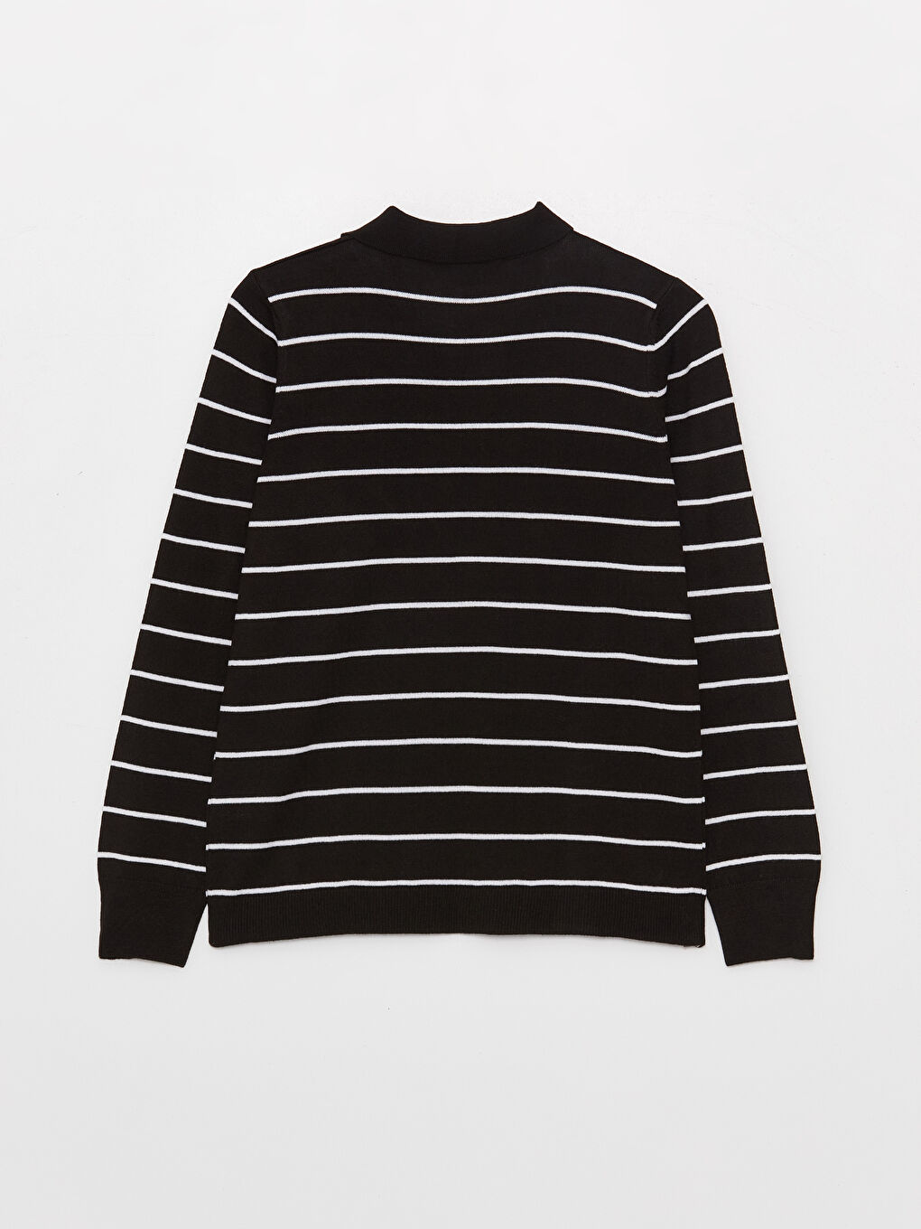 Ekru Polo Yaka Çizgili Uzun Kollu Kadın Triko Kazak-6