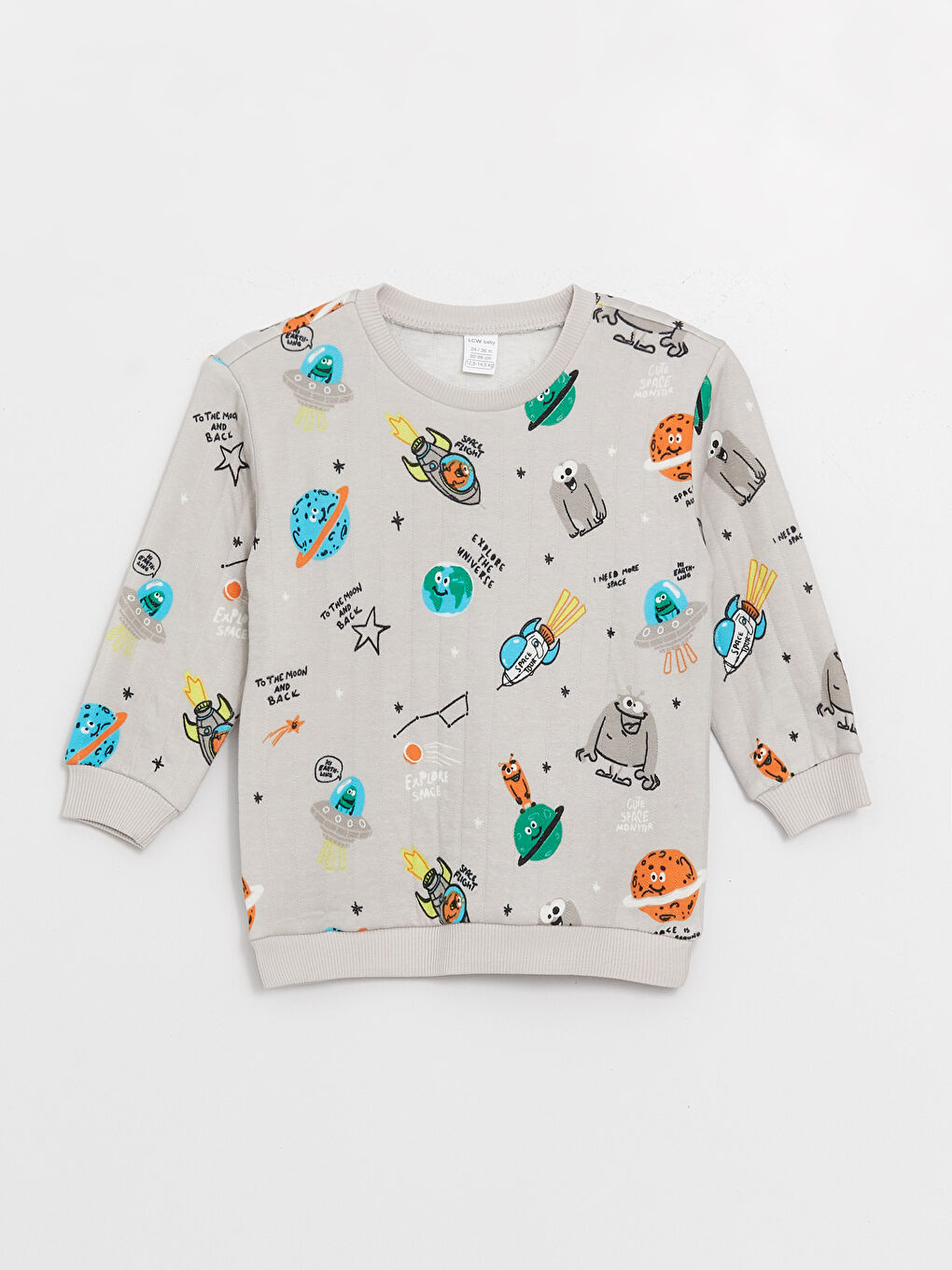 LCW baby Gri Baskılı Bisiklet Yaka Uzun Kollu Baskılı Erkek Bebek Sweatshirt - 3