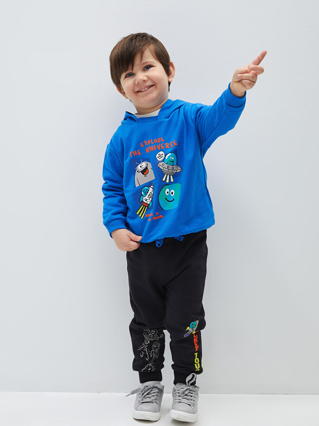 Siyah Beli Lastikli Baskılı Erkek Bebek Jogger Eşofman Alt