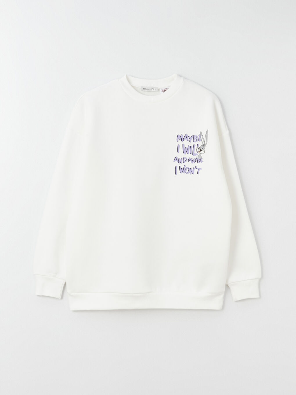 LCW Vision Ekru Bisiklet Yaka Bugs Bunny Baskılı Uzun Kollu Oversize Kadın Sweatshirt - 5