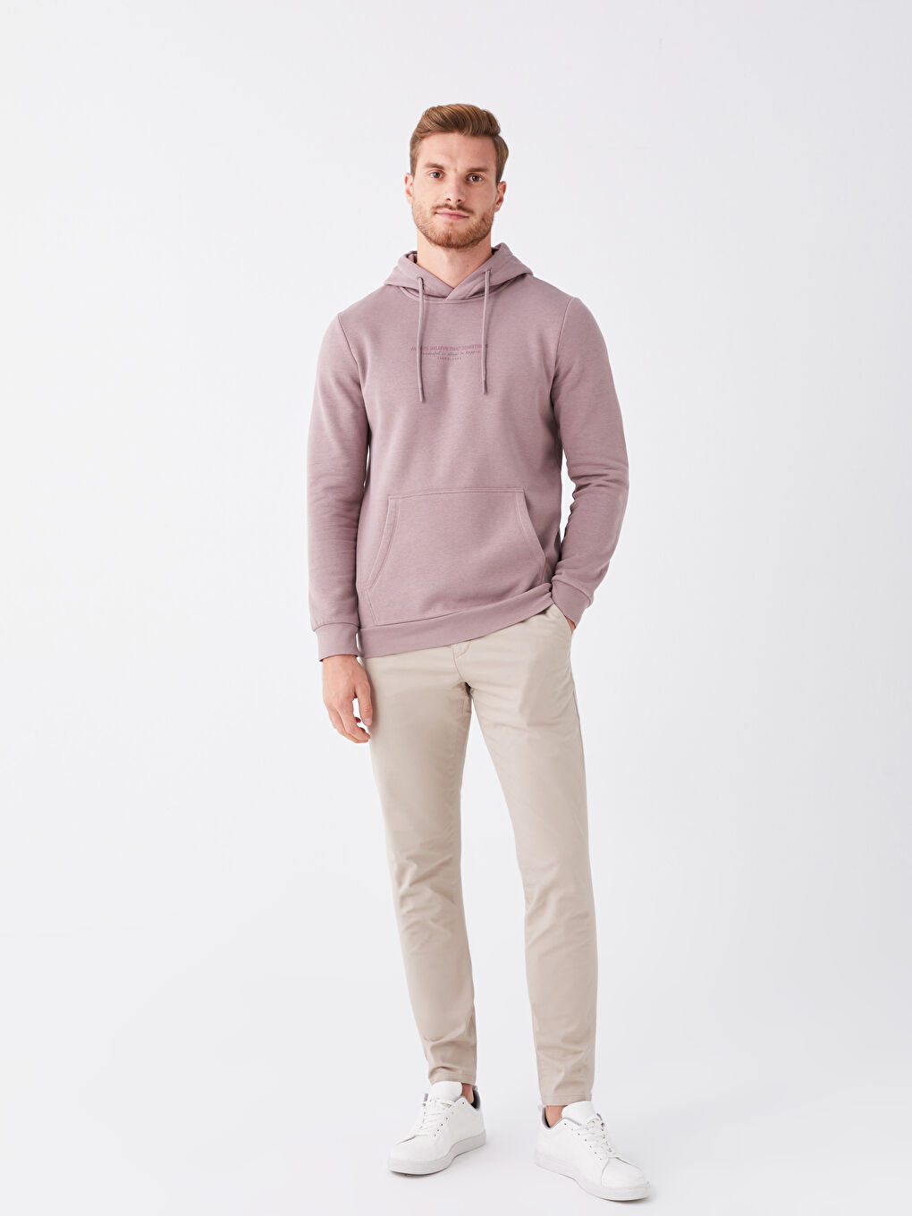 Lila Uzun Kollu Baskılı Erkek Kalın Hoodie-2