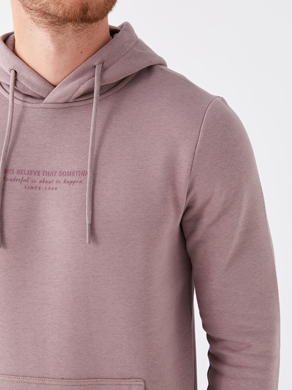 Lila Uzun Kollu Baskılı Erkek Kalın Hoodie-3