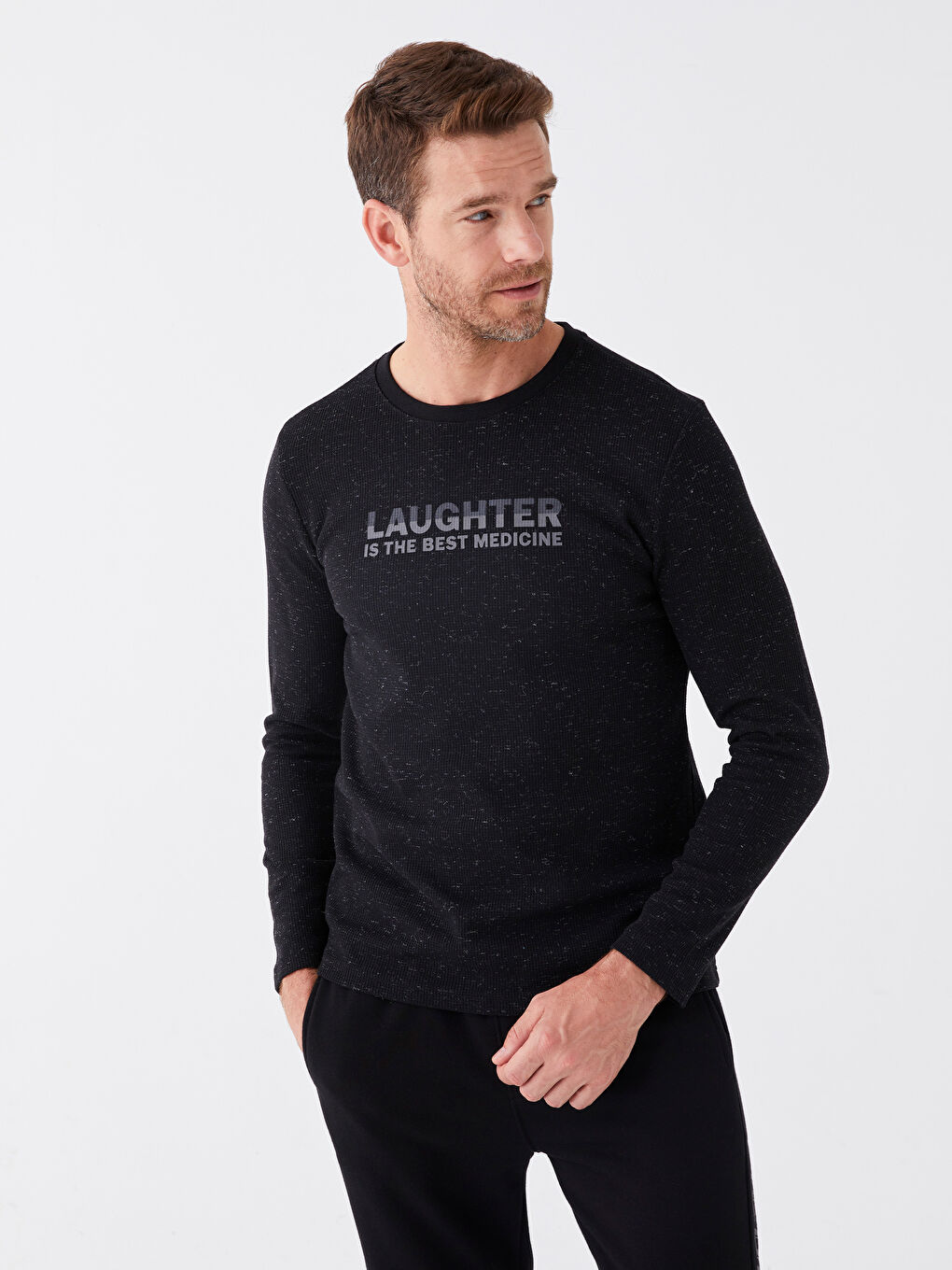 Siyah Bisiklet Yaka Uzun Kollu Erkek Sweatshirt-1