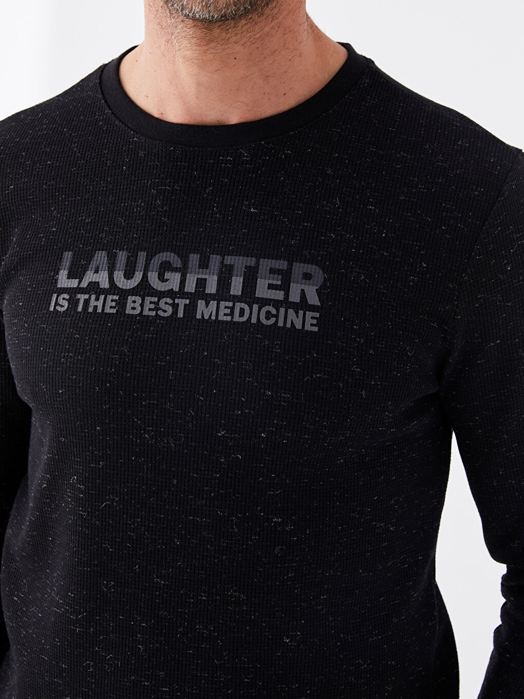 Siyah Bisiklet Yaka Uzun Kollu Erkek Sweatshirt-3