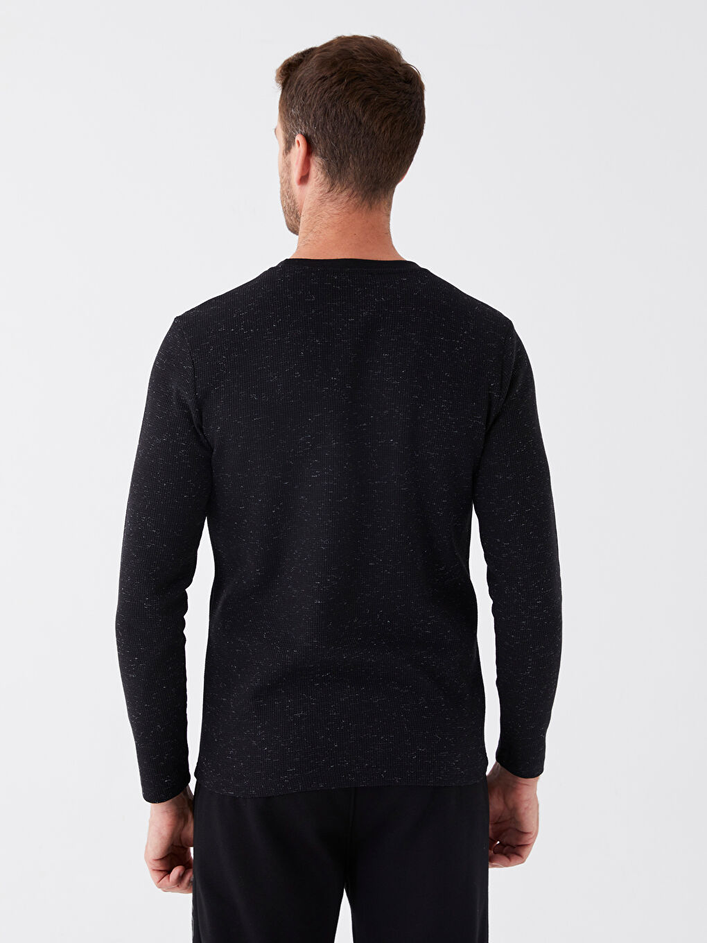 Siyah Bisiklet Yaka Uzun Kollu Erkek Sweatshirt-4