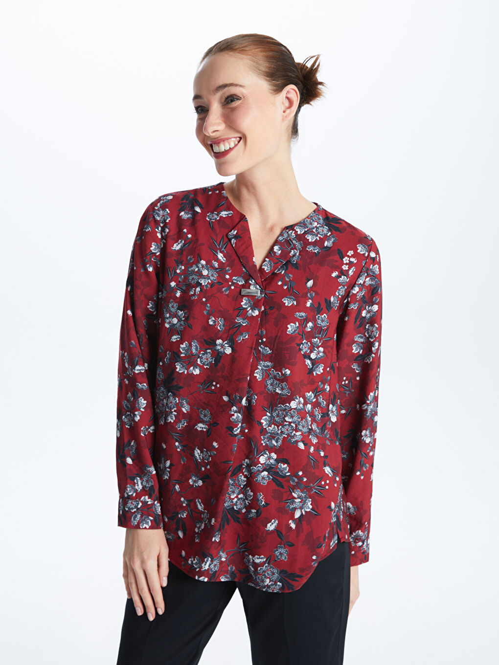 【未使用】Garden Floral-print Ribbon Blouse Pink Floral Blouse - TK Maxx UK