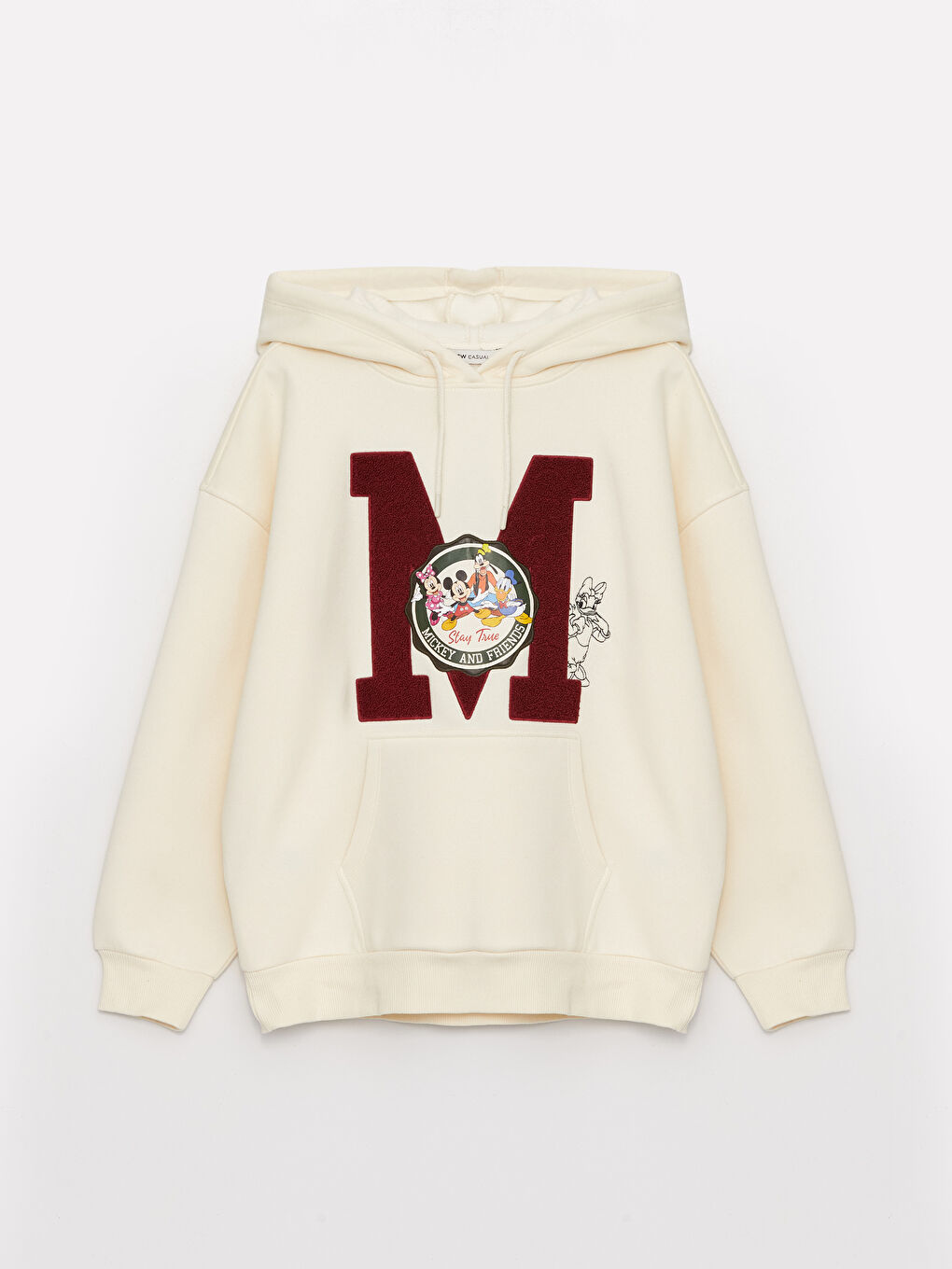 LCW Vision Krem Rengi Mickey ve Arkadaşları Baskılı Oversize Kadın Kalın Hoodie - 5