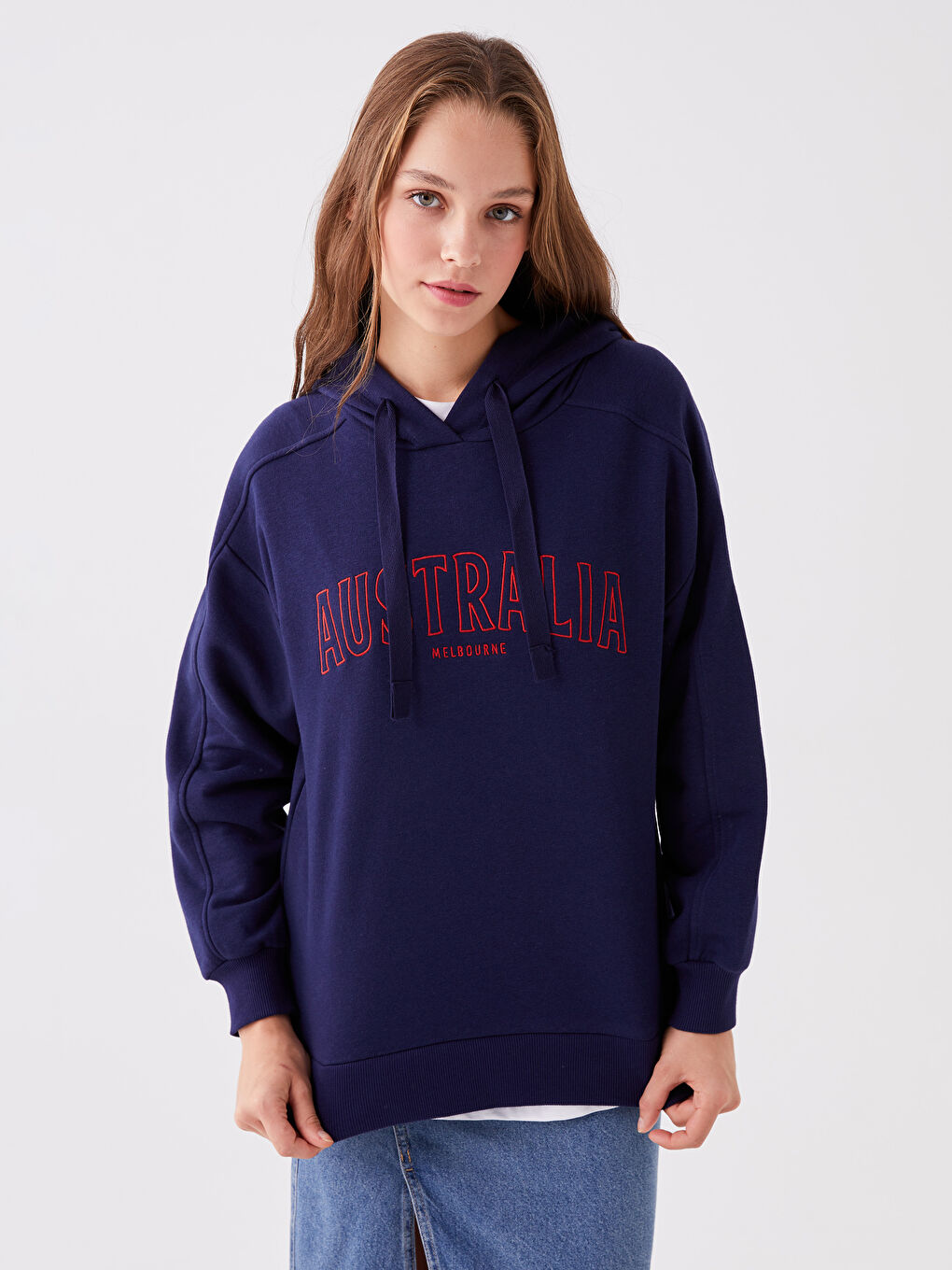 LCW Vision Lacivert Baskılı Uzun Kollu Oversize Kadın Hoodie - 1