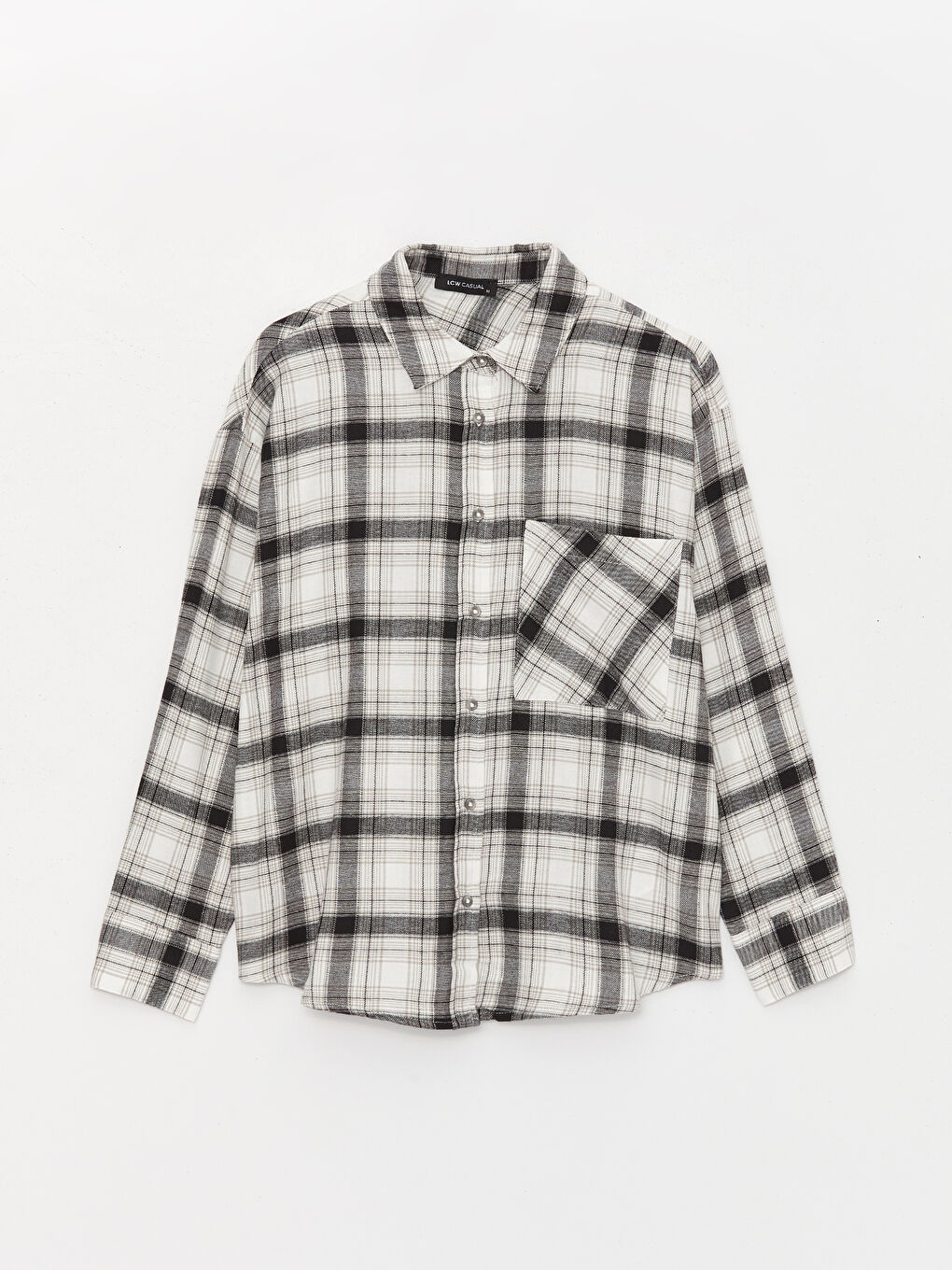 قميص فلانيل نسائي واسع الحجم بنقشة المربعات وكم طويل-5