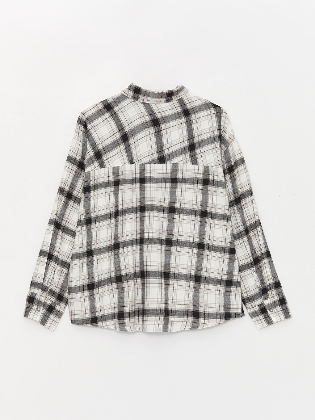 قميص فلانيل نسائي واسع الحجم بنقشة المربعات وكم طويل-6