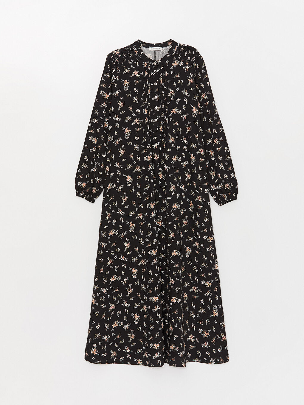 Bej Hakim Yaka Çiçekli Uzun Kollu Kadın Gömlek Elbise-5