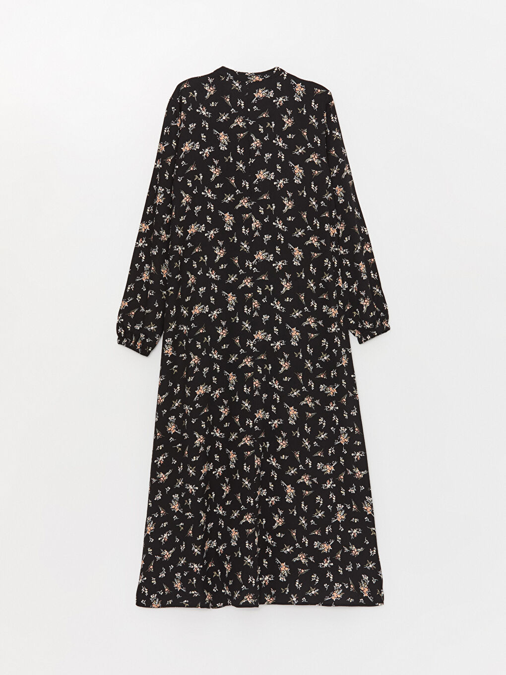 Bej Hakim Yaka Çiçekli Uzun Kollu Kadın Gömlek Elbise-6