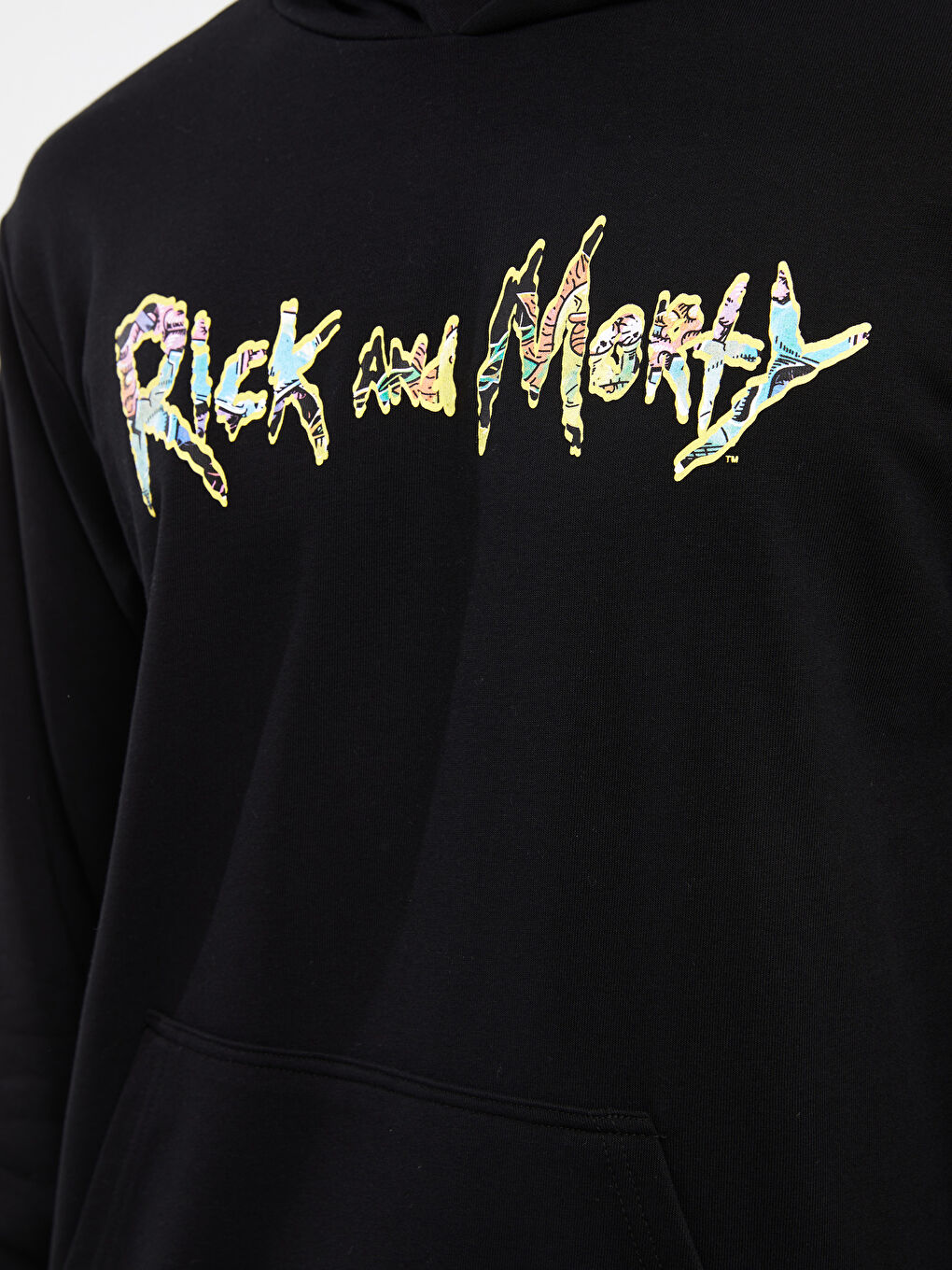 XSIDE Yeni Siyah Uzun Kollu Rick and Morty Baskılı Erkek Hoodie - 3