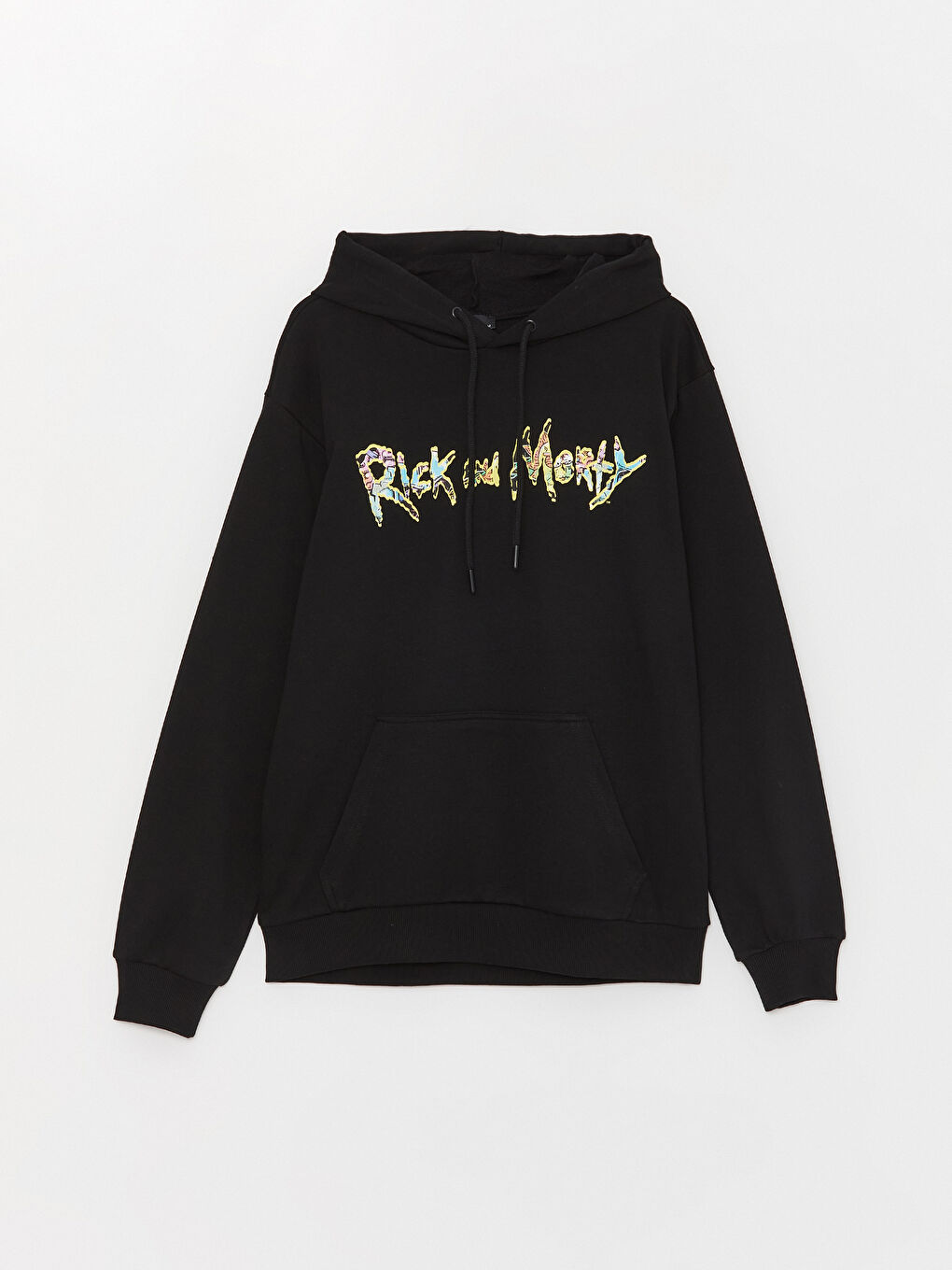 XSIDE Yeni Siyah Uzun Kollu Rick and Morty Baskılı Erkek Hoodie - 5