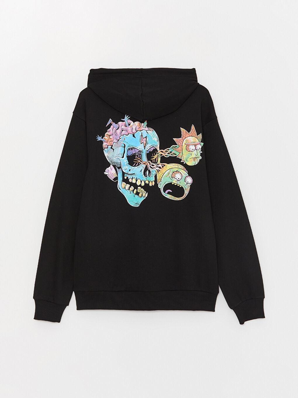 XSIDE Yeni Siyah Uzun Kollu Rick and Morty Baskılı Erkek Hoodie - 6