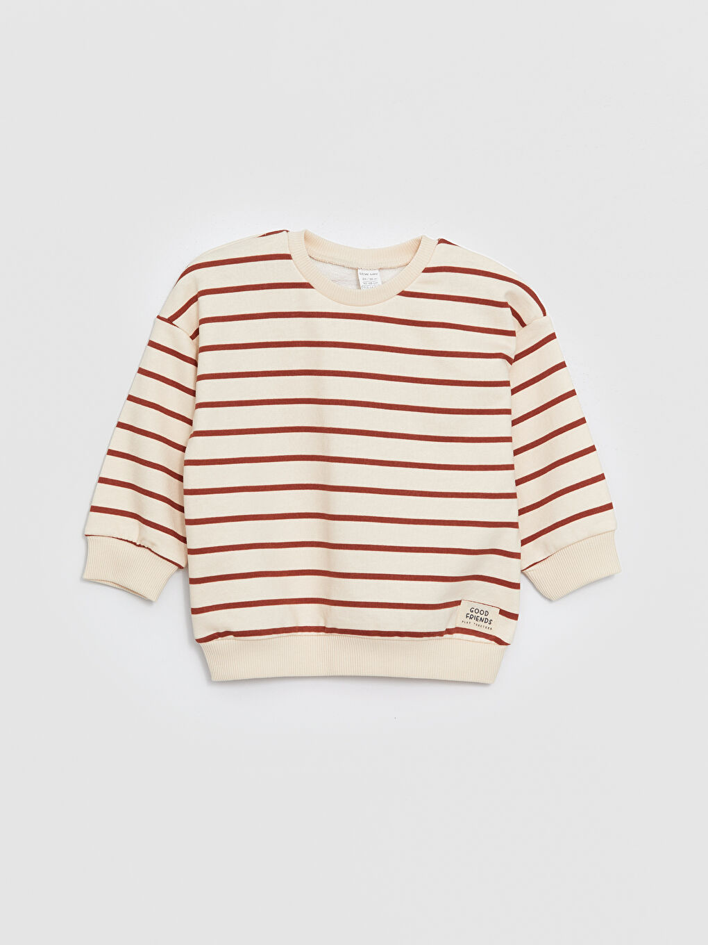 Kahverengi Bisiklet Yaka Uzun Kollu Çizgili Erkek Bebek Sweatshirt ve Eşofman Alt 2'li Takım-1