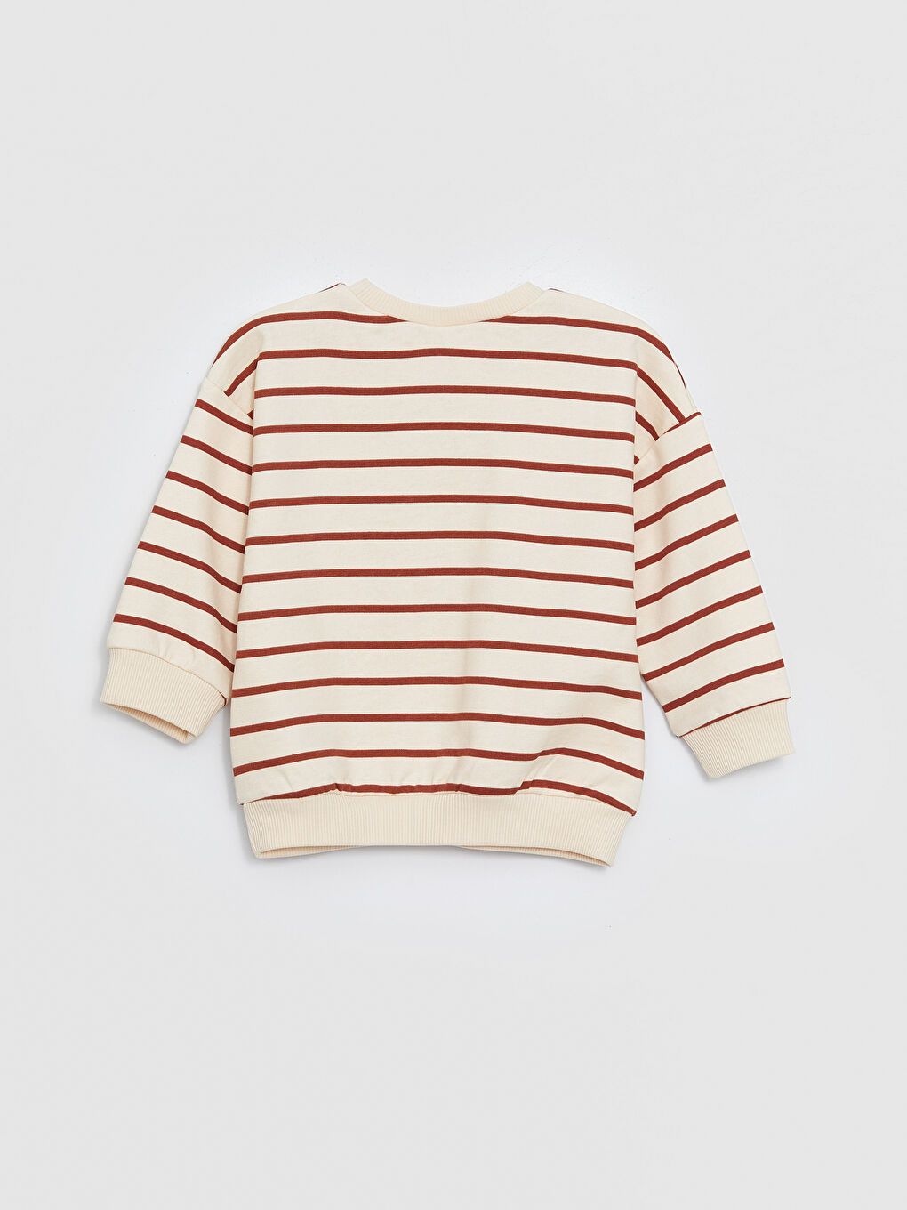 Kahverengi Bisiklet Yaka Uzun Kollu Çizgili Erkek Bebek Sweatshirt ve Eşofman Alt 2'li Takım-2