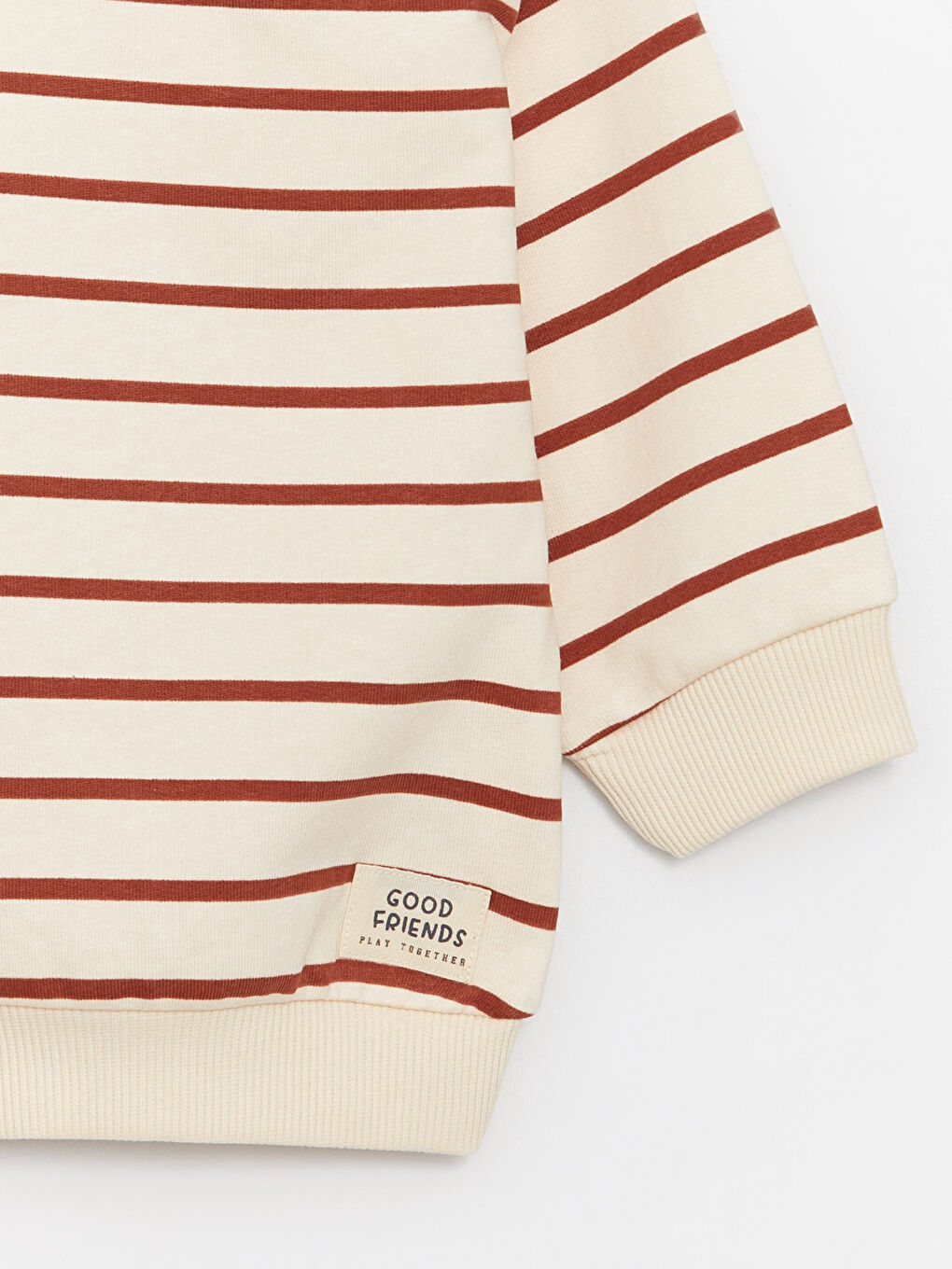 Kahverengi Bisiklet Yaka Uzun Kollu Çizgili Erkek Bebek Sweatshirt ve Eşofman Alt 2'li Takım-3