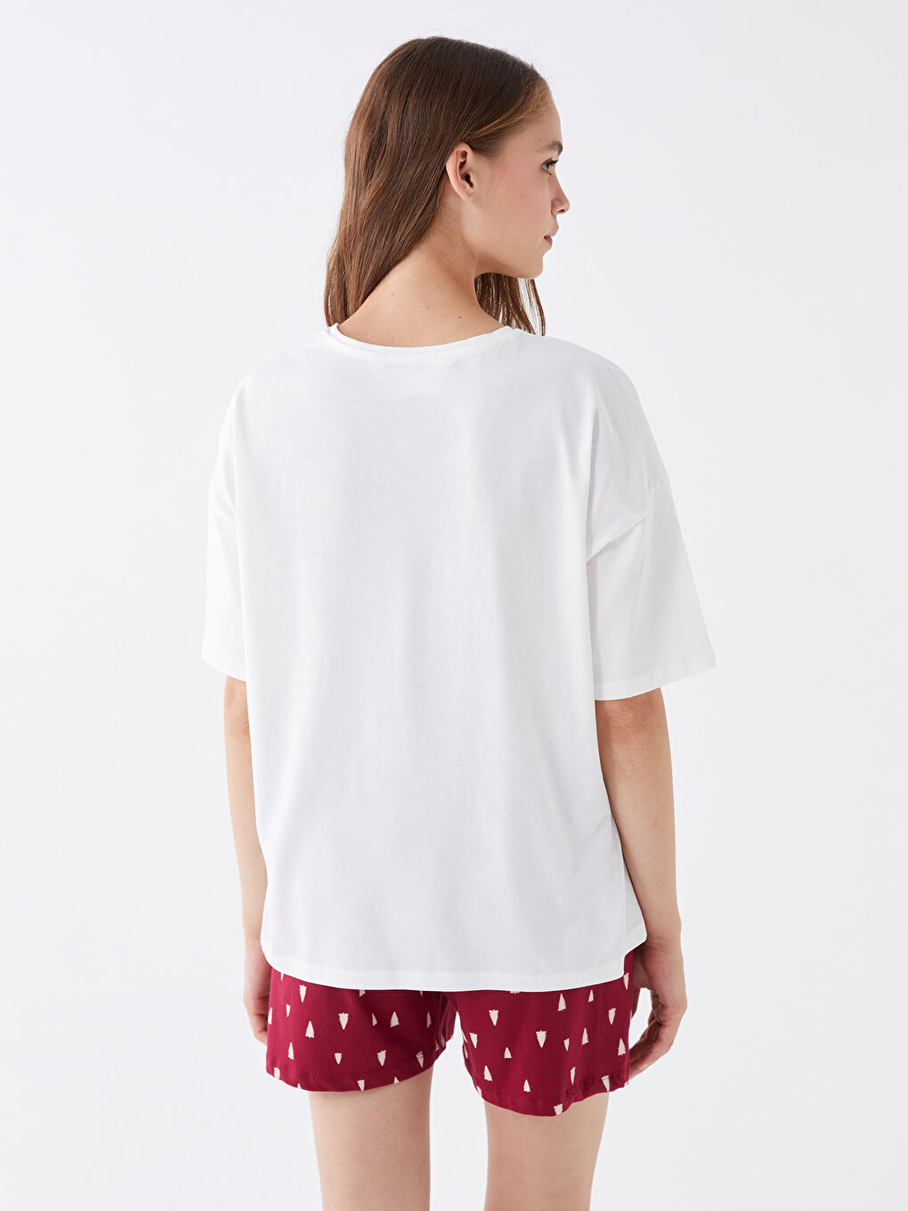 Set de pijamale scurte pentru femei, cu mânecă scurtă și guler rotund, imprimat-4