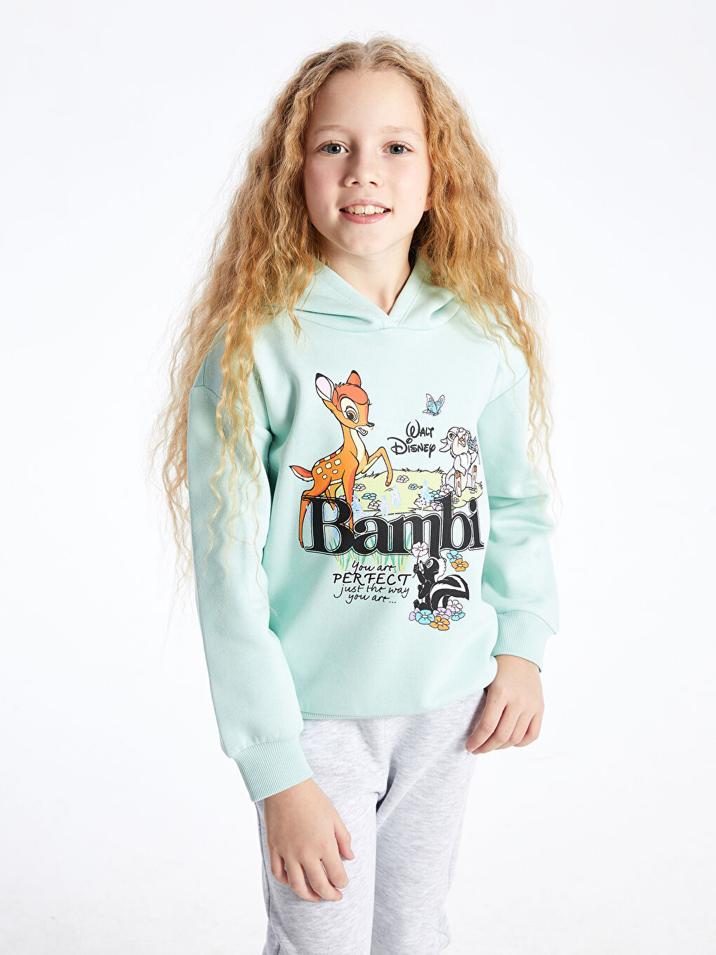 LCW Kids Nane Yeşili Bambi Baskılı Uzun Kollu Kız Çocuk Hoodie